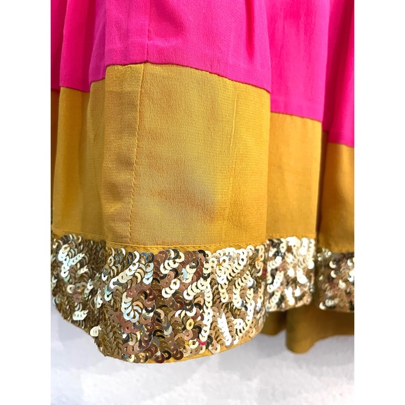 NWT Figue Silk Crepe Colorblock Gold Sequin Trim Midi Dress Bohemian Gypsy - Picture 11 of 16